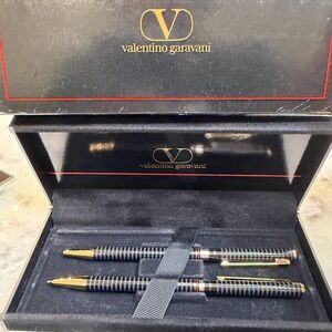 Vintage Valentino Garavani Black, Grey and Gold Pen and Pencil Set